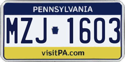 PA license plate MZJ1603