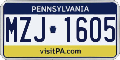PA license plate MZJ1605