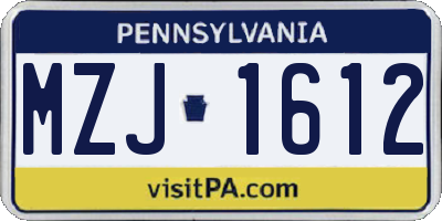 PA license plate MZJ1612