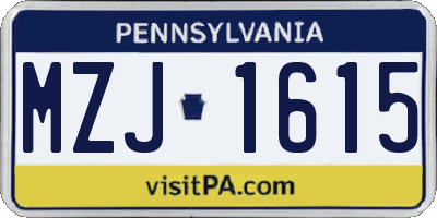 PA license plate MZJ1615
