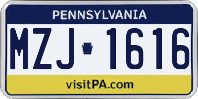 PA license plate MZJ1616