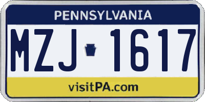 PA license plate MZJ1617