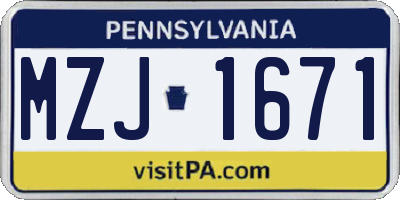 PA license plate MZJ1671