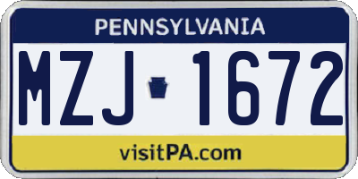 PA license plate MZJ1672