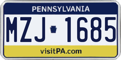PA license plate MZJ1685