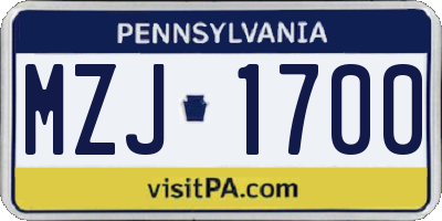 PA license plate MZJ1700