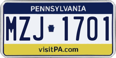 PA license plate MZJ1701