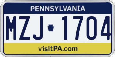 PA license plate MZJ1704