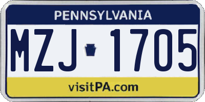 PA license plate MZJ1705