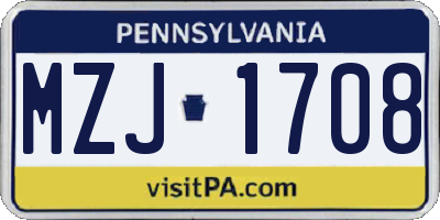 PA license plate MZJ1708