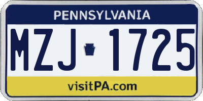 PA license plate MZJ1725