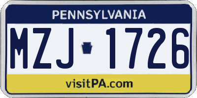 PA license plate MZJ1726