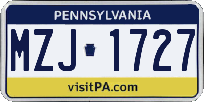 PA license plate MZJ1727