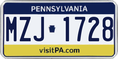 PA license plate MZJ1728