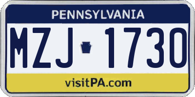 PA license plate MZJ1730