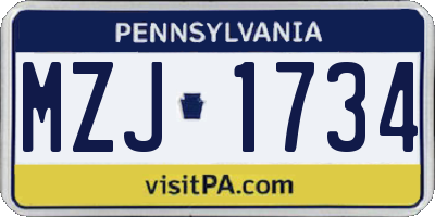 PA license plate MZJ1734