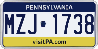 PA license plate MZJ1738