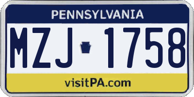 PA license plate MZJ1758