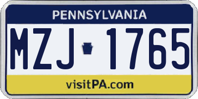 PA license plate MZJ1765