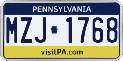 PA license plate MZJ1768
