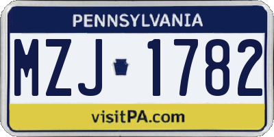 PA license plate MZJ1782