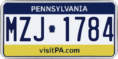 PA license plate MZJ1784