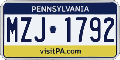 PA license plate MZJ1792