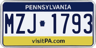 PA license plate MZJ1793