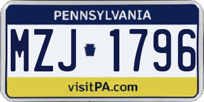 PA license plate MZJ1796