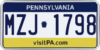 PA license plate MZJ1798