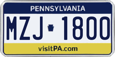 PA license plate MZJ1800