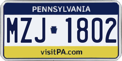 PA license plate MZJ1802