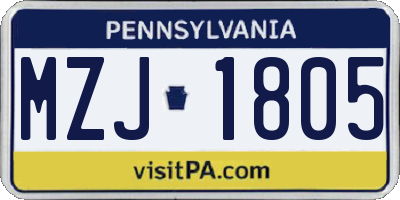 PA license plate MZJ1805