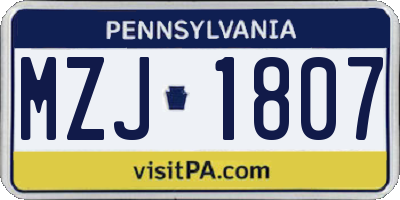 PA license plate MZJ1807