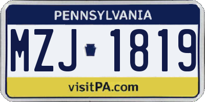 PA license plate MZJ1819