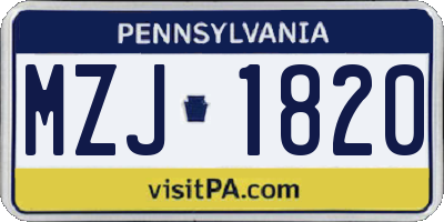 PA license plate MZJ1820