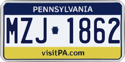 PA license plate MZJ1862