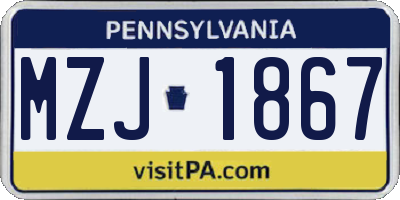 PA license plate MZJ1867