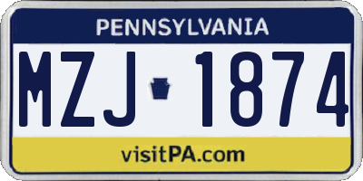 PA license plate MZJ1874