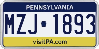 PA license plate MZJ1893