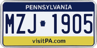 PA license plate MZJ1905