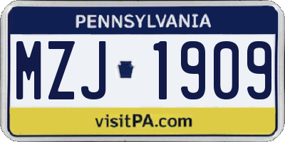 PA license plate MZJ1909