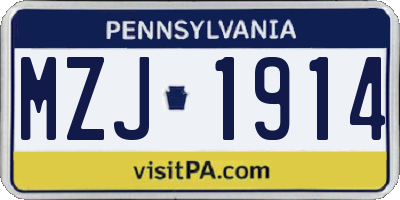 PA license plate MZJ1914