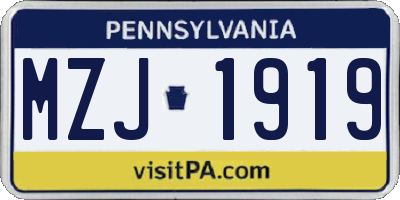 PA license plate MZJ1919