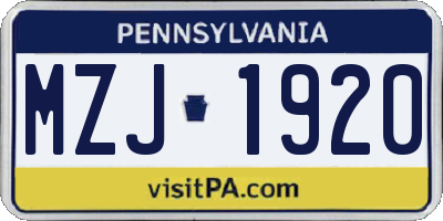 PA license plate MZJ1920