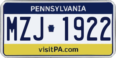 PA license plate MZJ1922