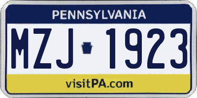 PA license plate MZJ1923
