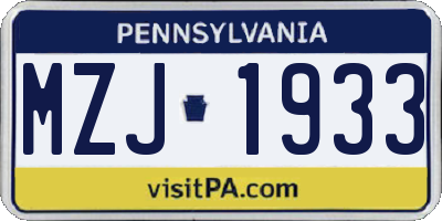 PA license plate MZJ1933