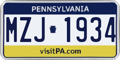 PA license plate MZJ1934