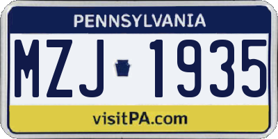 PA license plate MZJ1935